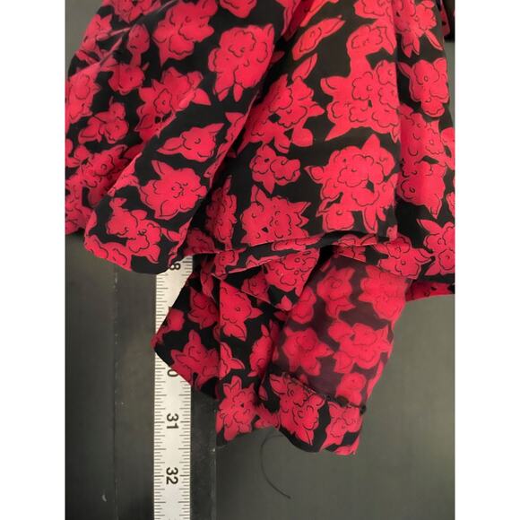 Vintage Womens Kimono Size 14W Red Black Floral Rayon Whimsigoth Fairy 80s - Picture 6 of 7